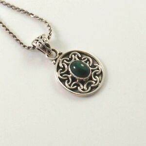 Malachite Pendant Necklace Sterling Silver